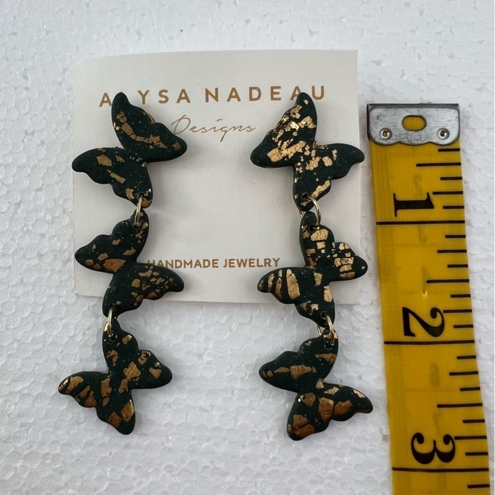 Alysa Nadeau Designs Green Gold Butterfly Dangle Earrings NWT - Picture 6 of 6